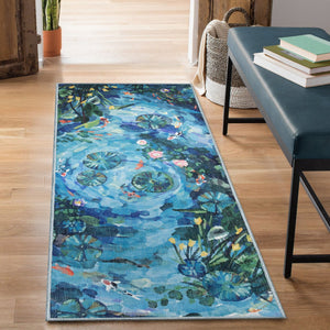 Trans Ocean Liora Manne Impressions Peace Pond Indoor Mat - Modern Coastal Design With Koi And Lily Blooms Blue Polyester Iprr5293204