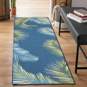 Trans Ocean Liora Manne Marina Palm Border Area Rug - Stylish Indoor/Outdoor Transitional Botanical Design Navy Polypropylene,Polyester Mnar8815133