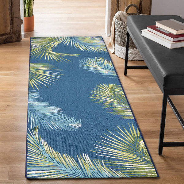 Trans Ocean Liora Manne Marina Palm Border Area Rug - Stylish Indoor/Outdoor Transitional Botanical Design Navy Polypropylene,Polyester Mnar8815133