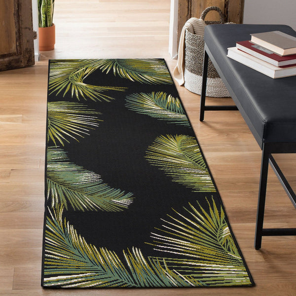 Trans Ocean Liora Manne Marina Palm Border Area Rug - Stylish Indoor/Outdoor Transitional Botanical Design Black Polypropylene,Polyester Mnar8815148