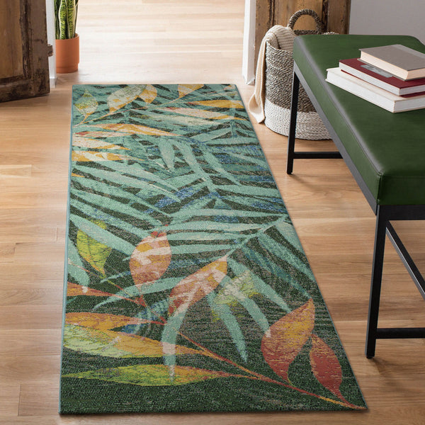 Trans Ocean Liora Manne Marina Leaves Area Rug - Vibrant Tropical Design For Indoor/Outdoor Spaces, 4'10" X 7'6" Blue Polypropylene,Polyester Mnar8818703