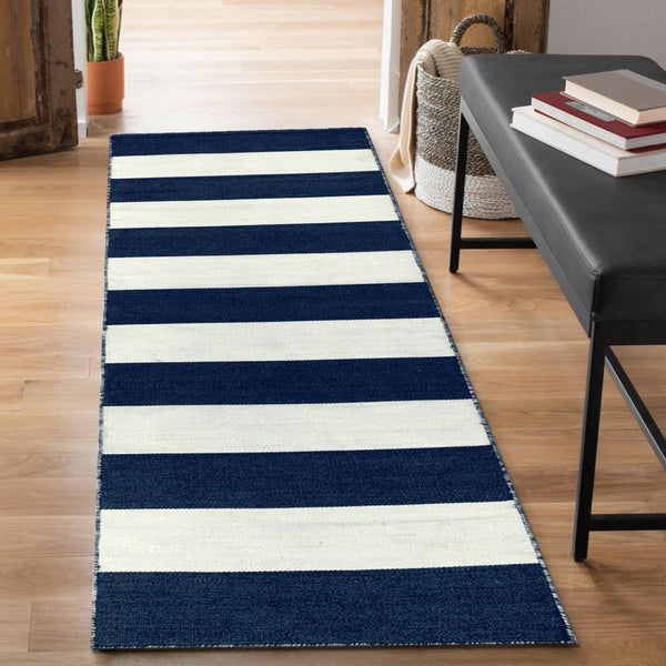 Trans Ocean Liora Manne Sorrento Rugby Stripe Indoor/Outdoor Area Rug – Hand Woven Geometric Accent For Style Navy Polyester,Acrylic Srnr8630233