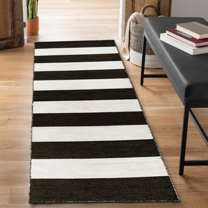 Trans Ocean Liora Manne Sorrento Rugby Stripe Indoor/Outdoor Area Rug – Hand Woven Geometric Accent For Style Black Polyester,Acrylic Srnr8630248