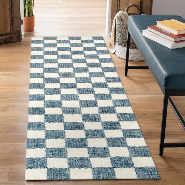 Trans Ocean Liora Manne Savannah Indoor Hand-tufted Wool Area Rug – Elegant Checkerboard Design For Modern Homes Blue Wool Pile Svhr8951303