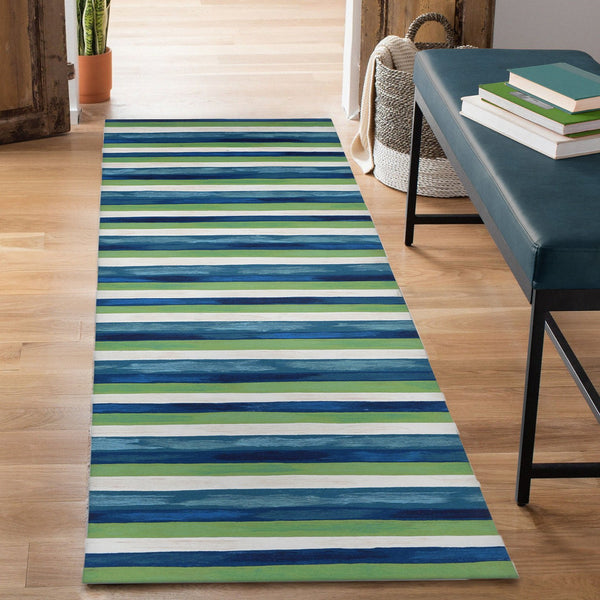 Trans Ocean Liora Manne Visions Ii Handmade Area Rug - Contemporary Painted Stripes For Indoor/Outdoor Use Blue Polyester Vcfr8431303