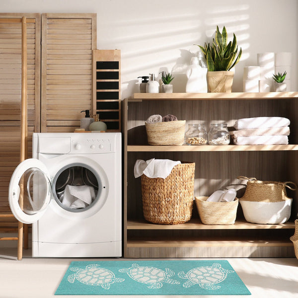 Trans Ocean Liora Manne Capri Turtle Handmade Indoor/Outdoor Area Rug - Vibrant Coastal Design For Any Space Blue Polyester,Acrylic Capr5163404