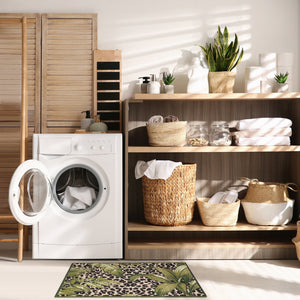 Trans Ocean Liora Manne Esencia Safari Indoor/Outdoor Mat - Bold Leopard Print With Tropical Leaves Design Green Polypropylene,Polyester Ecnr5805606