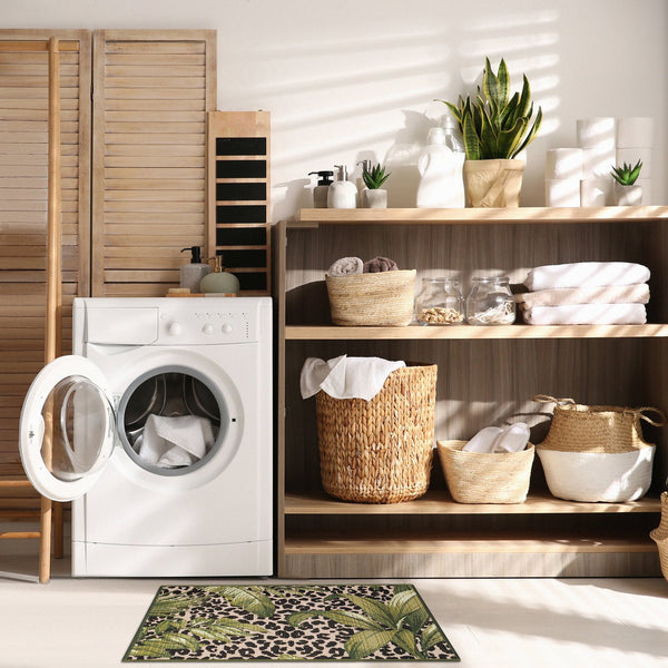 Trans Ocean Liora Manne Esencia Safari Indoor/Outdoor Mat - Bold Leopard Print With Tropical Leaves Design Green Polypropylene,Polyester Ecnr5805606