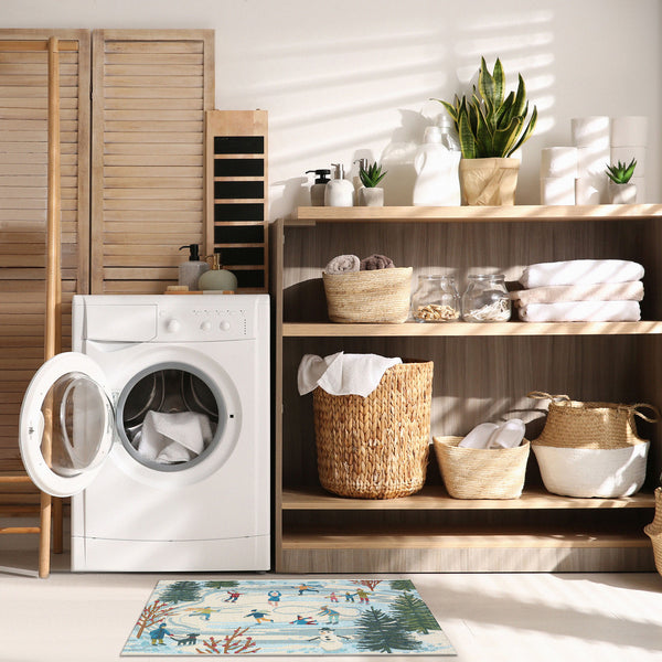 Trans Ocean Liora Manne Esencia Gone Skating Indoor/Outdoor Mat - Whimsical Winter Fun With Colorful Skaters Blue Polypropylene,Polyester Ecn34964703