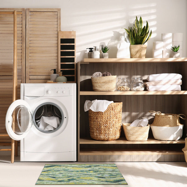 Trans Ocean Liora Manne Esencia Wave Indoor/Outdoor Mat - Contemporary Abstract Design In Soothing Blue Hues Green Polypropylene,Polyester Ecn23966206