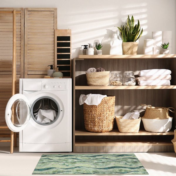 Trans Ocean Liora Manne Esencia Wave Indoor/Outdoor Mat - Contemporary Abstract Design In Soothing Blue Hues Green Polypropylene,Polyester Ecnr5966206