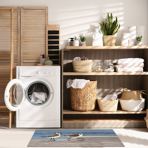 Trans Ocean Liora Manne Frontporch Coastal Sandpipers Indoor/Outdoor Area Rug – Beachy Vibes For Any Space Blue Polyester,Acrylic Ftpr5462703