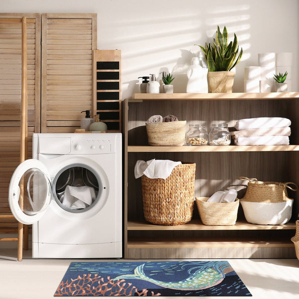 Trans Ocean Liora Manne Frontporch Siren Sighting Coastal Indoor/Outdoor Mat With Vibrant Mermaid Design Blue Polyester,Acrylic Ftpr5467704