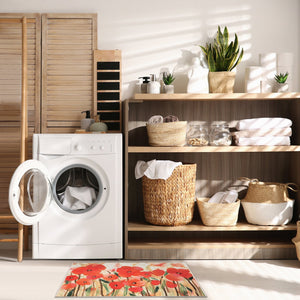 Trans Ocean Liora Manne Impressions Poppies Indoor Mat - Vibrant Floral Design On Marled Gold Background Red Polyester Ipr34292524