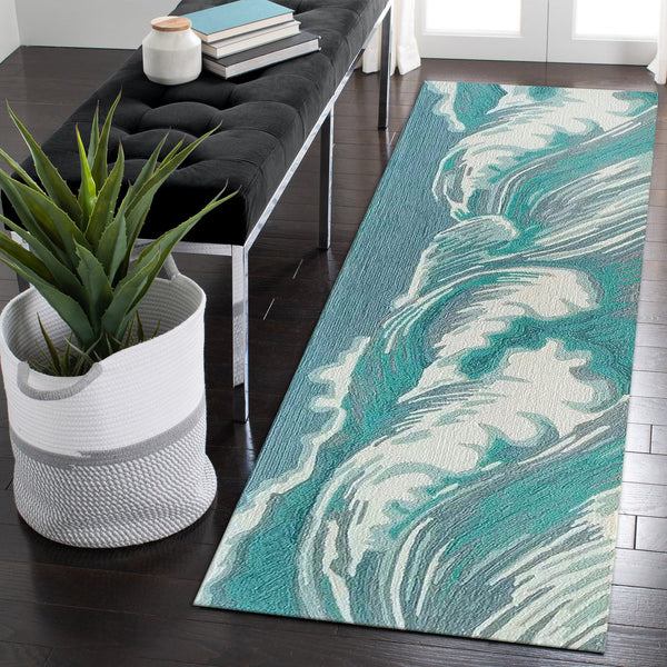 Trans Ocean Liora Manne Capri Wave Indoor/Outdoor Area Rug – Stunning Coastal Design For Elegant Spaces Blue Polyester,Acrylic Capr8175594