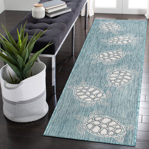 Trans Ocean Liora Manne Carmel Coastal Turtle Indoor/Outdoor Area Rug - Vibrant Beach Style For Any Space Blue Polypropylene,Polyester Crer8841304