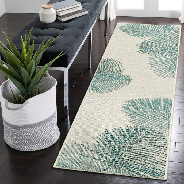 Trans Ocean Liora Manne Carmel Palm Indoor/Outdoor Area Rug – Tropical Botanical Leaf Design For Any Space Blue Polypropylene,Polyester Crer8843904