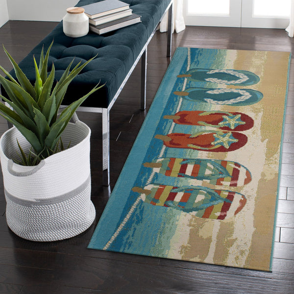 Trans Ocean Liora Manne Esencia Flip Flops Forever Indoor/Outdoor Mat - Whimsical Beach Design For Any Space Blue Polypropylene,Polyester Ecnr5958303