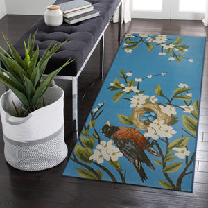 Trans Ocean Liora Manne Esencia Robin's Nest Indoor/Outdoor Mat - Whimsical Design With Charming Bird & Flowers Blue Polypropylene,Polyester Ecnr5958603