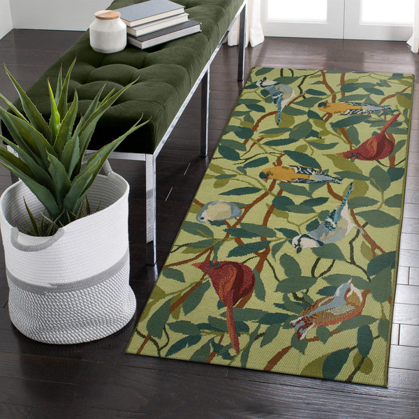 Trans Ocean Liora Esencia Indoor/Outdoor Non-slip Mat Featuring Whimsical Birds And Nature-inspired Design Green Polypropylene,Polyester Ecnr5958706