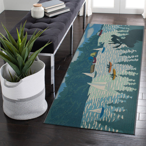 Trans Ocean Liora Manne Esencia Lake Life Indoor/Outdoor Mat - Whimsical Sailboats For Your Home Or Patio Blue Polypropylene,Polyester Ecnr5959103