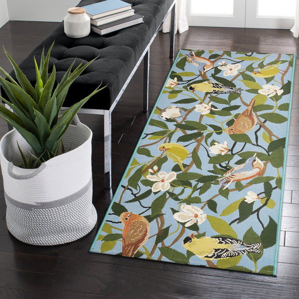Trans Ocean Liora Manne Esencia Floral Finches Indoor/Outdoor Non-slip Mat - Vibrant Garden Bird Design Blue Polypropylene,Polyester Ecnr5970803