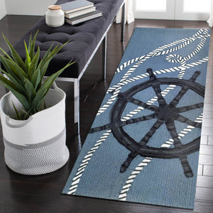 Trans Ocean Liora Manne Frontporch Captain's Wheel Indoor/Outdoor Mat - Nautical Design For Stylish Spaces Blue Polyester,Acrylic Ftpr5467203
