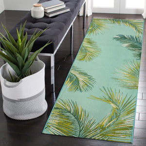 Trans Ocean Liora Manne Marina Palm Border Area Rug - Stylish Indoor/Outdoor Transitional Botanical Design Blue Polypropylene,Polyester Mnar8815104