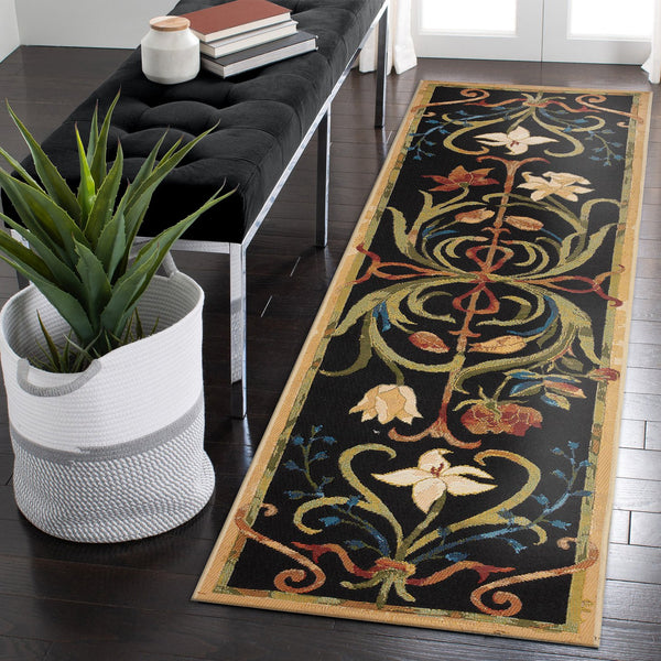 Trans Ocean Liora Manne Marina Dream Garden Area Rug - Elegant Medallion Floral Design For Indoor/Outdoor Use Black Polypropylene,Polyester Mnar8823947