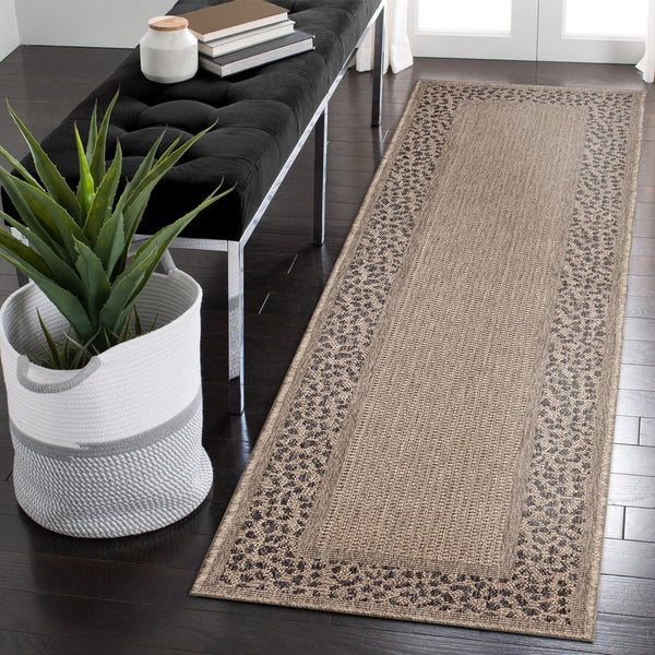 Trans Ocean Liora Manne Monaco Leopard Border Area Rug - Stylish Indoor/Outdoor Flatweave With Animal Print Design Natural Polypropylene Mocr8628212