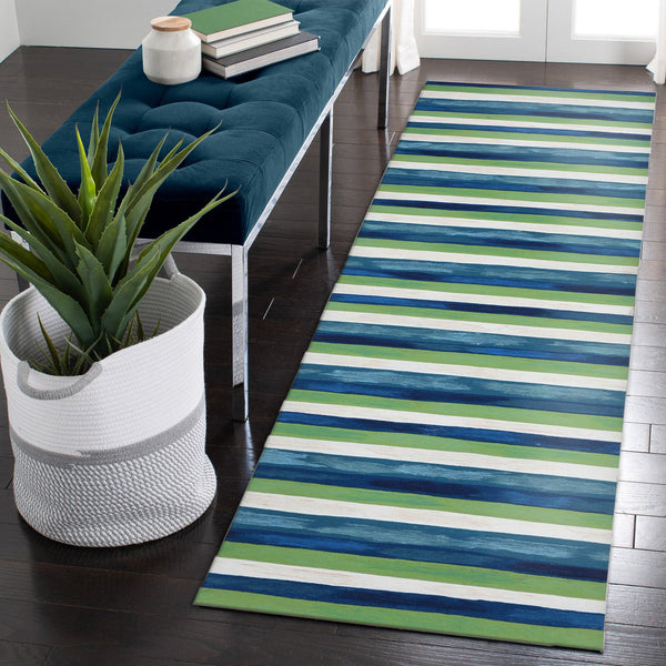 Trans Ocean Liora Manne Visions Ii Handmade Area Rug - Contemporary Painted Stripes For Indoor/Outdoor Use Blue Polyester Vcfr8431303