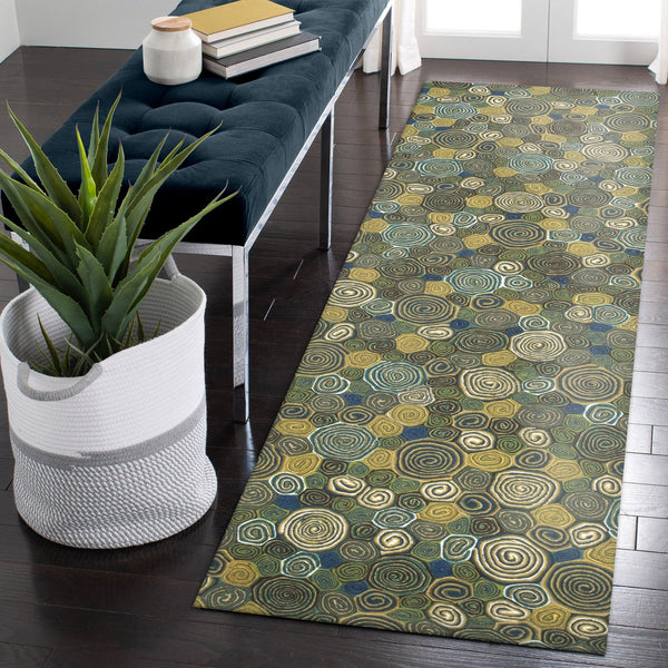 Trans Ocean Liora Manne Visions Iii Giant Swirls Indoor/Outdoor Area Rug - Durable, Artful Accent For Any Space Green Polyester Vebr8310203