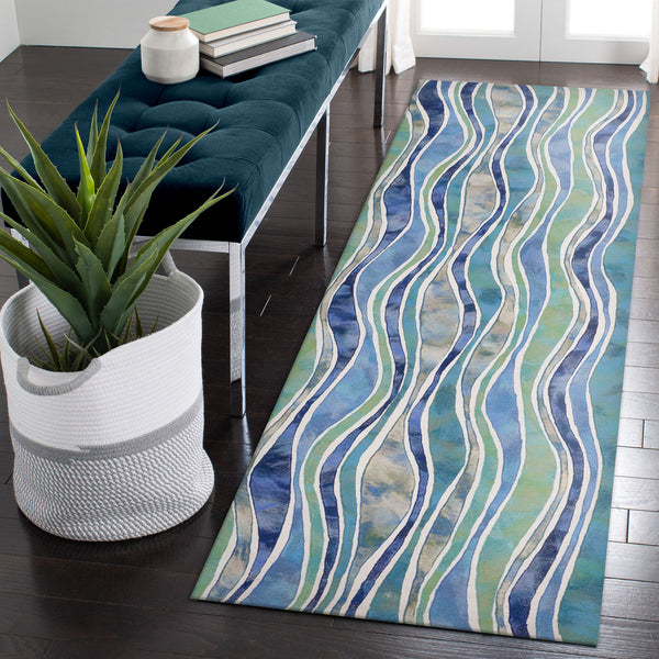 Trans Ocean Liora Manne Visions Iii Wave Indoor/Outdoor Area Rug - Durable, Artful Design For Any Space Blue Polyester Vebr8312604