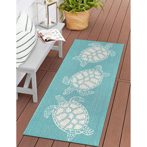 Trans Ocean Liora Manne Capri Turtle Handmade Indoor/Outdoor Area Rug - Vibrant Coastal Design For Any Space Blue Polyester,Acrylic Capr5163404