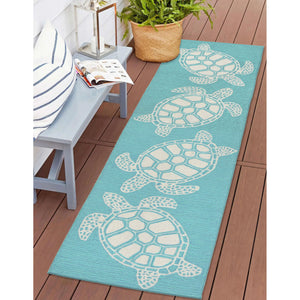 Trans Ocean Liora Manne Capri Turtle Handmade Indoor/Outdoor Area Rug - Vibrant Coastal Design For Any Space Blue Polyester,Acrylic Capr8163404