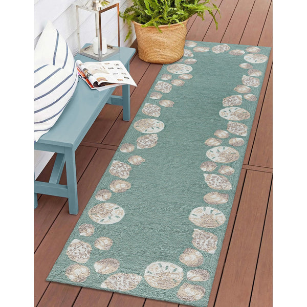Trans Ocean Liora Manne Capri Seashell Border Handmade Area Rug – Durable Coastal Design For Indoor/Outdoor Spaces Blue Polyester,Acrylic Capr8172304