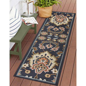 Trans Ocean Liora Manne Capri Petra Indoor/Outdoor Area Rug – Durable, Handmade, Traditional Persian Design Decor Navy Polyester,Acrylic Capr5175733
