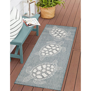 Trans Ocean Liora Manne Carmel Coastal Turtle Indoor/Outdoor Area Rug - Vibrant Beach Style For Any Space Blue Polypropylene,Polyester Crer5841304