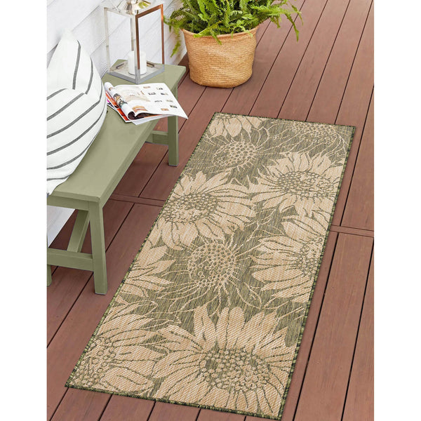 Trans Ocean Liora Manne Carmel Sunflower Field Area Rug - Transitional Botanical Design For Indoor & Outdoor Spaces Green Polypropylene,Polyester Crer5848306