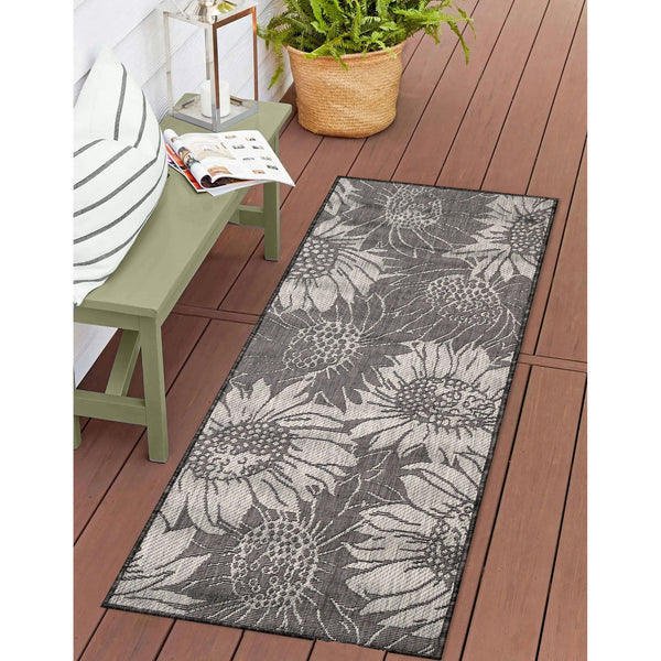 Trans Ocean Liora Manne Carmel Sunflower Field Area Rug - Transitional Botanical Design For Indoor & Outdoor Spaces Black Polypropylene,Polyester Crer5848348