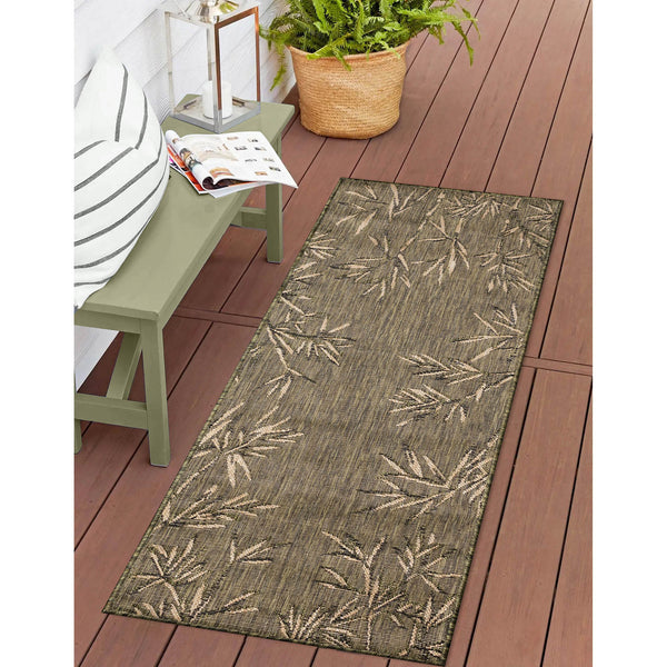 Trans Ocean Liora Manne Carmel Botanical Leaf Indoor/Outdoor Area Rug With Elegant Bamboo Border Design Green Polypropylene,Polyester Crer5848806