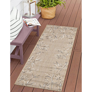 Trans Ocean Liora Manne Carmel Botanical Leaf Indoor/Outdoor Area Rug With Elegant Bamboo Border Design Tan Polypropylene,Polyester Crer5848812