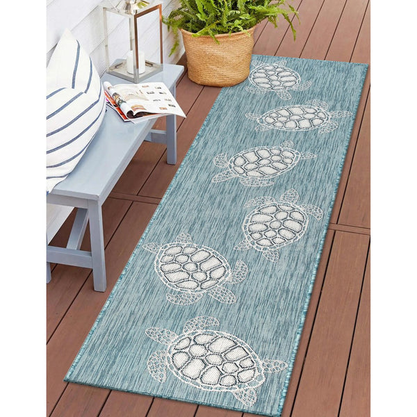 Trans Ocean Liora Manne Carmel Coastal Turtle Indoor/Outdoor Area Rug - Vibrant Beach Style For Any Space Blue Polypropylene,Polyester Crer8841304