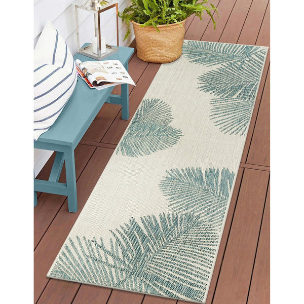 Trans Ocean Liora Manne Carmel Palm Indoor/Outdoor Area Rug – Tropical Botanical Leaf Design For Any Space Blue Polypropylene,Polyester Crer8843904