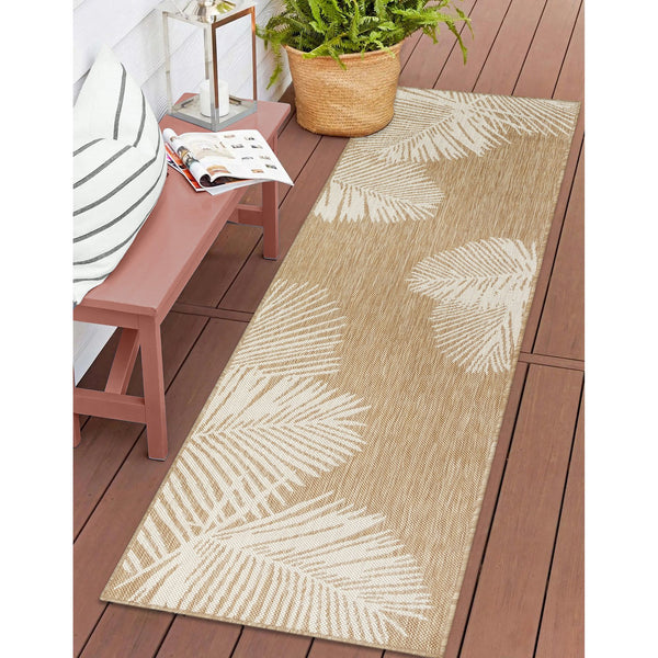 Trans Ocean Liora Manne Carmel Palm Indoor/Outdoor Area Rug – Tropical Botanical Leaf Design For Any Space Beige Polypropylene,Polyester Crer5843912