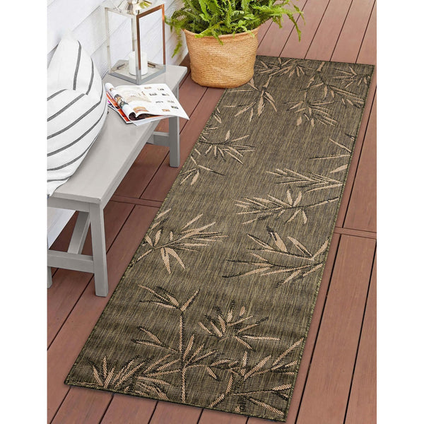 Trans Ocean Liora Manne Carmel Botanical Leaf Indoor/Outdoor Area Rug With Elegant Bamboo Border Design Green Polypropylene,Polyester Crer8848806