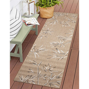Trans Ocean Liora Manne Carmel Botanical Leaf Indoor/Outdoor Area Rug With Elegant Bamboo Border Design Tan Polypropylene,Polyester Crer8848812