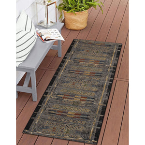 Trans Ocean Liora Manne Esencia Tribal Stripe Indoor/Outdoor Mat - Vibrant Southwestern Design For Any Space Black Polypropylene,Polyester Ecnr5805748