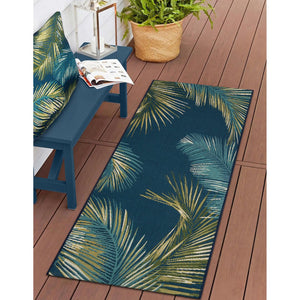 Trans Ocean Liora Esencia Palm Border Indoor/Outdoor Non-slip Mat With Tropical Botanical Design For Serenity Navy Polypropylene,Polyester Ecnr5815133