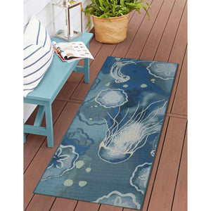 Trans Ocean Liora Manne Esencia Indoor/Outdoor Jellyfish Mat - Vibrant Coastal Design For Any Space Blue Polypropylene,Polyester Ecnr5815504